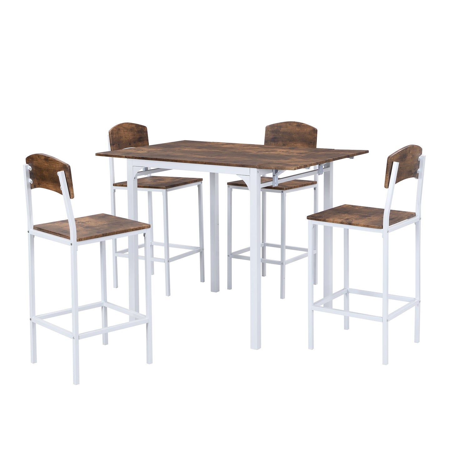 TOPMAX Farmhouse 5 - piece Counter Height Drop Leaf Dining Table Set with Dining Chairs for 4,White Frame+ Rustic Brown Tabletop - 1st Choice Furniture Direct