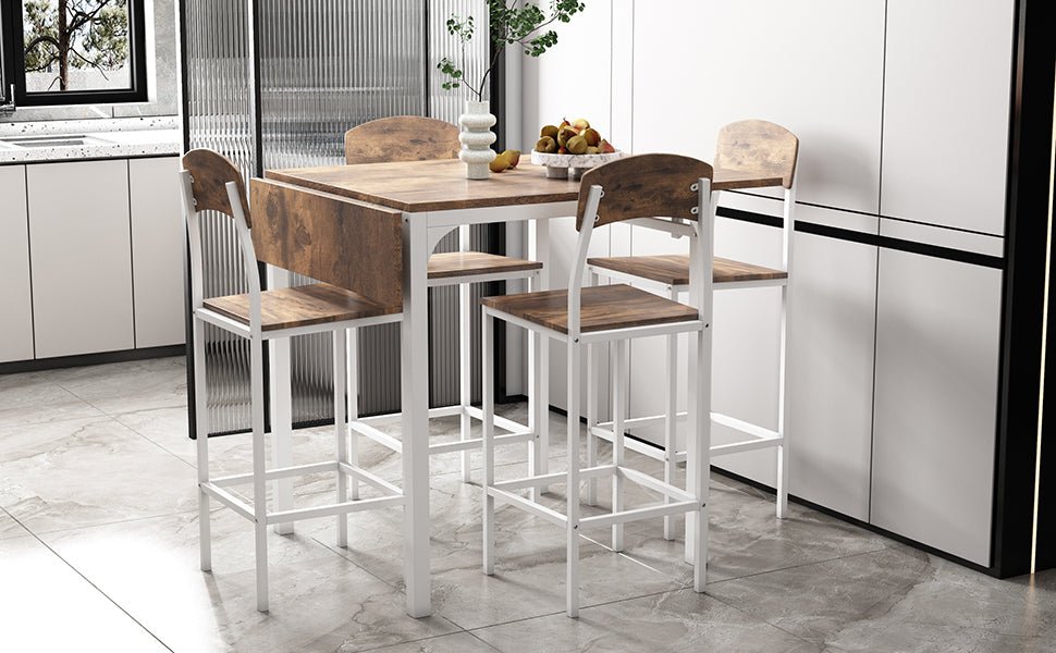 TOPMAX Farmhouse 5 - piece Counter Height Drop Leaf Dining Table Set with Dining Chairs for 4,White Frame+ Rustic Brown Tabletop - 1st Choice Furniture Direct