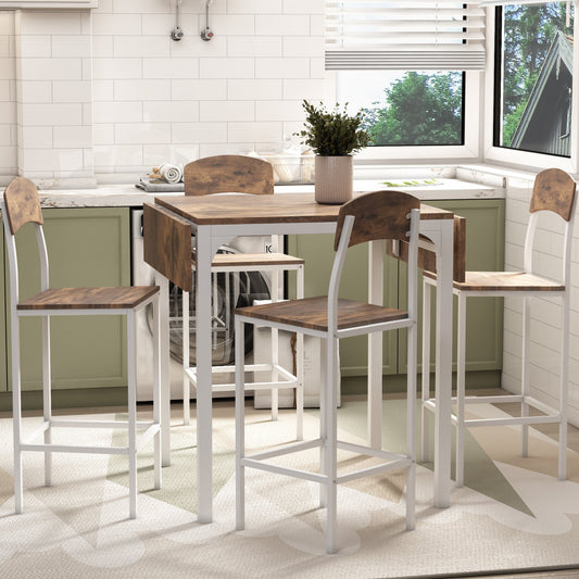 TOPMAX Farmhouse 5 - piece Counter Height Drop Leaf Dining Table Set with Dining Chairs for 4,White Frame+ Rustic Brown Tabletop - 1st Choice Furniture Direct