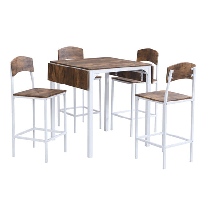 TOPMAX Farmhouse 5 - piece Counter Height Drop Leaf Dining Table Set with Dining Chairs for 4,White Frame+ Rustic Brown Tabletop - 1st Choice Furniture Direct