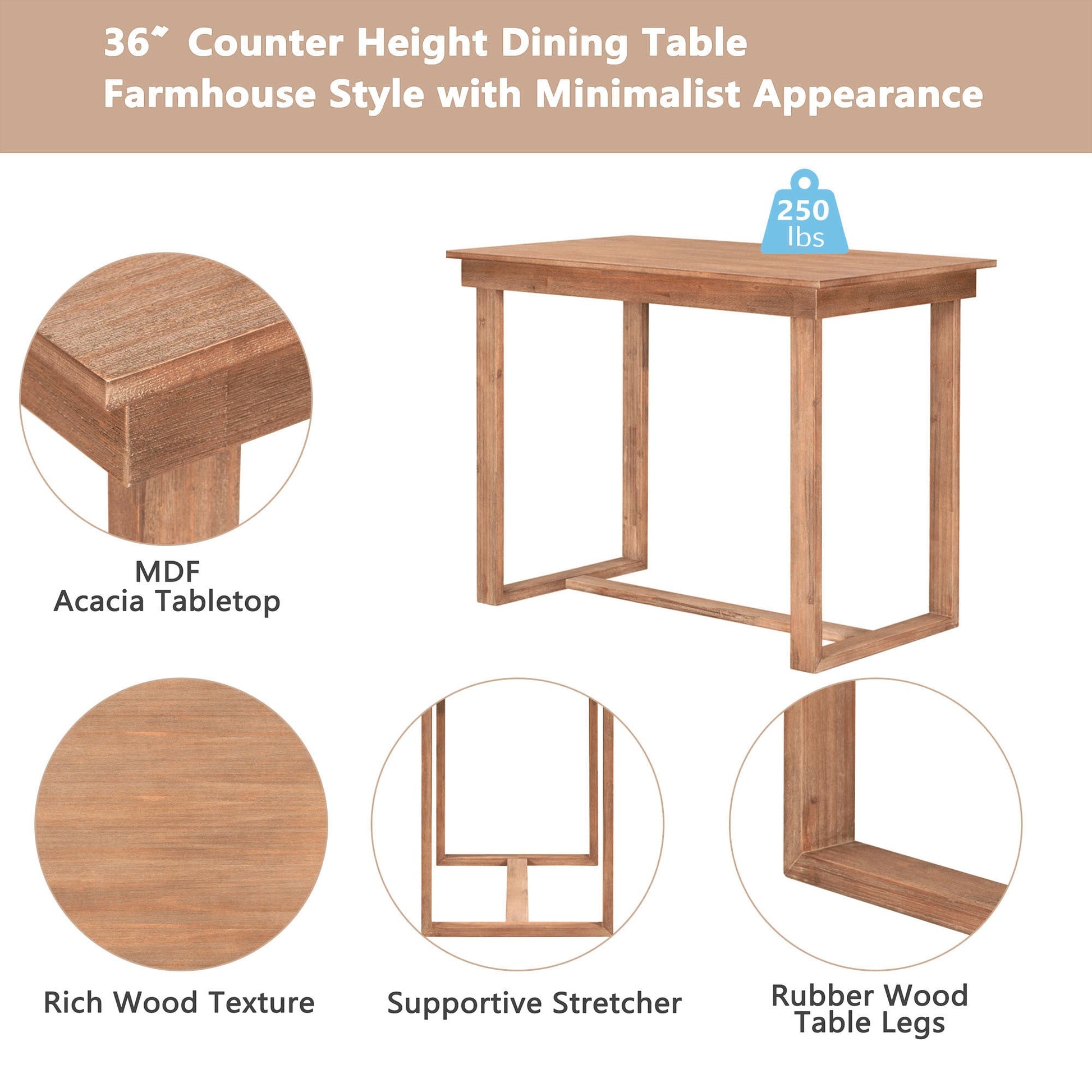 TOPMAX Farmhouse Counter Height 5 - Piece Dining Table Set with 1 Rectangular Dining Table and 4 Dining Chairs for Small Places,Brown (old sku: SP000230AAD) - 1st Choice Furniture Direct