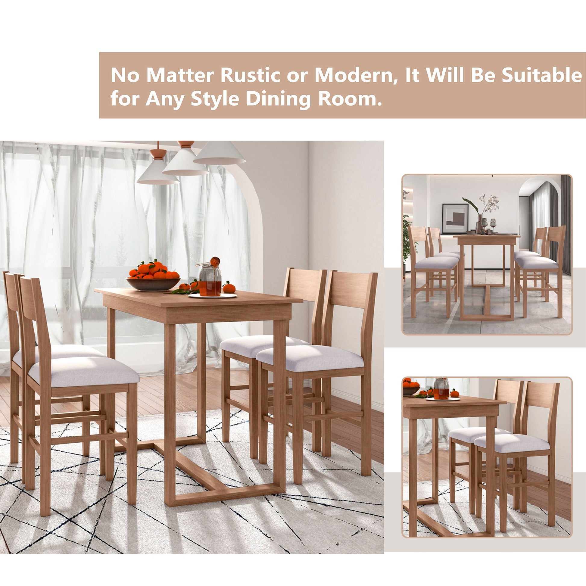TOPMAX Farmhouse Counter Height 5 - Piece Dining Table Set with 1 Rectangular Dining Table and 4 Dining Chairs for Small Places,Brown (old sku: SP000230AAD) - 1st Choice Furniture Direct