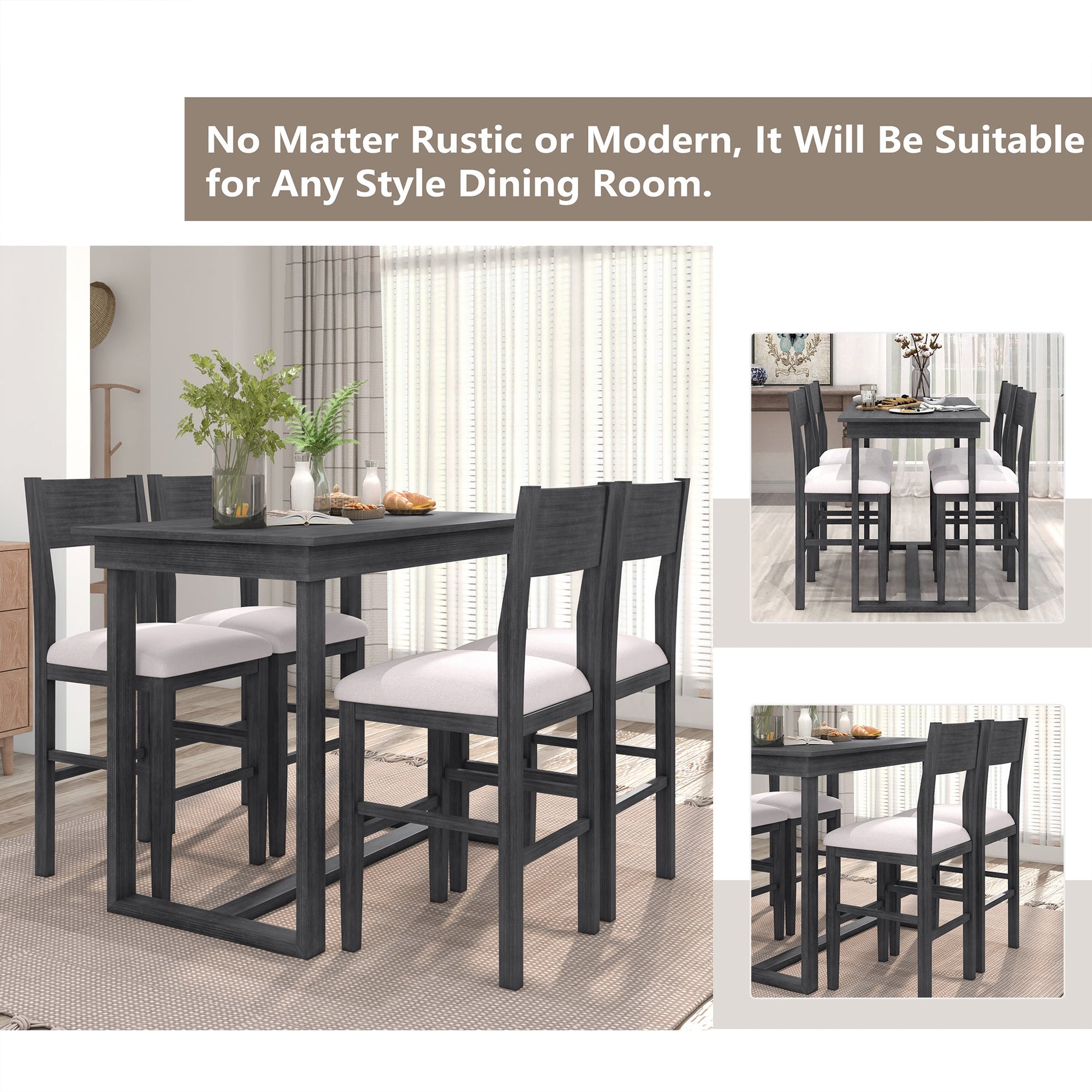 TOPMAX Farmhouse Counter Height 5-Piece Dining Table Set with 1 Rectangular Dining Table and 4 Dining Chairs for Small Places,Gray (old sku: SP000230AAE) - 1st Choice Furniture Direct