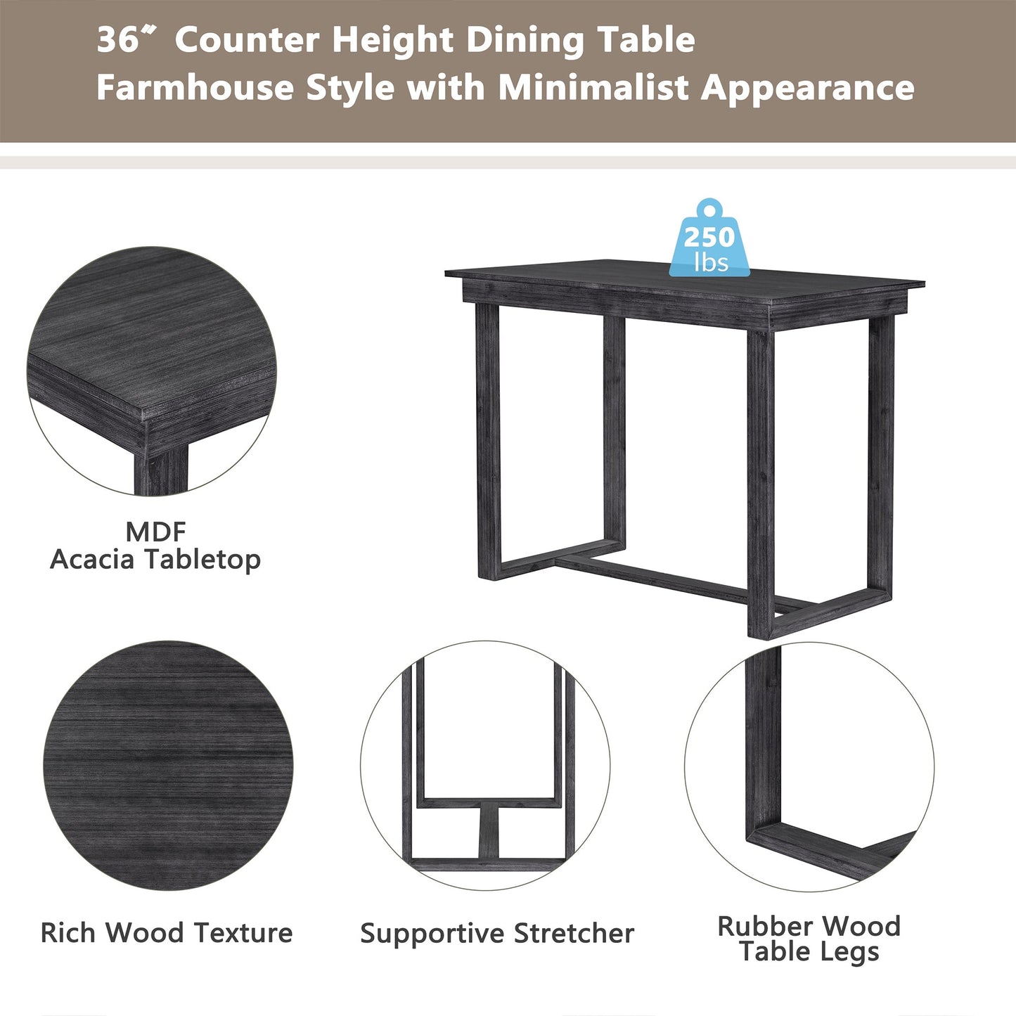 TOPMAX Farmhouse Counter Height 5-Piece Dining Table Set with 1 Rectangular Dining Table and 4 Dining Chairs for Small Places,Gray (old sku: SP000230AAE) - 1st Choice Furniture Direct