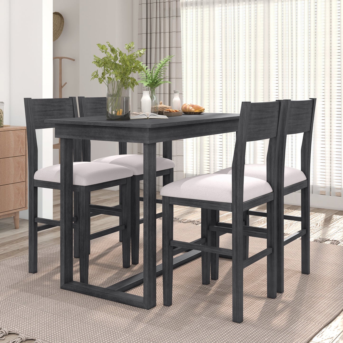 TOPMAX Farmhouse Counter Height 5-Piece Dining Table Set with 1 Rectangular Dining Table and 4 Dining Chairs for Small Places,Gray (old sku: SP000230AAE) - 1st Choice Furniture Direct