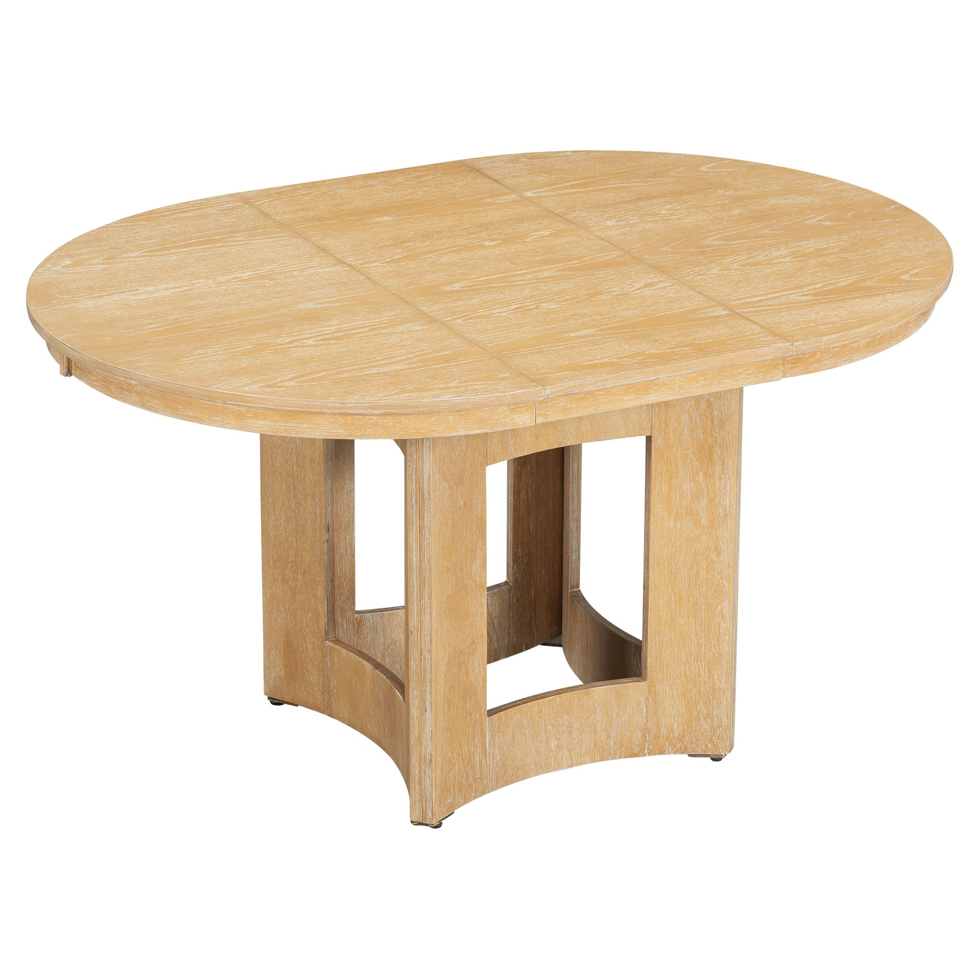 TOPMAX Farmhouse Extendable Round Dining Table Set for 4, 5 - Piece Kitchen Table Set with 4 Upholstered Chairs and 16inch Removable Leaf for Small Places, Natural+Beige - 1st Choice Furniture Direct