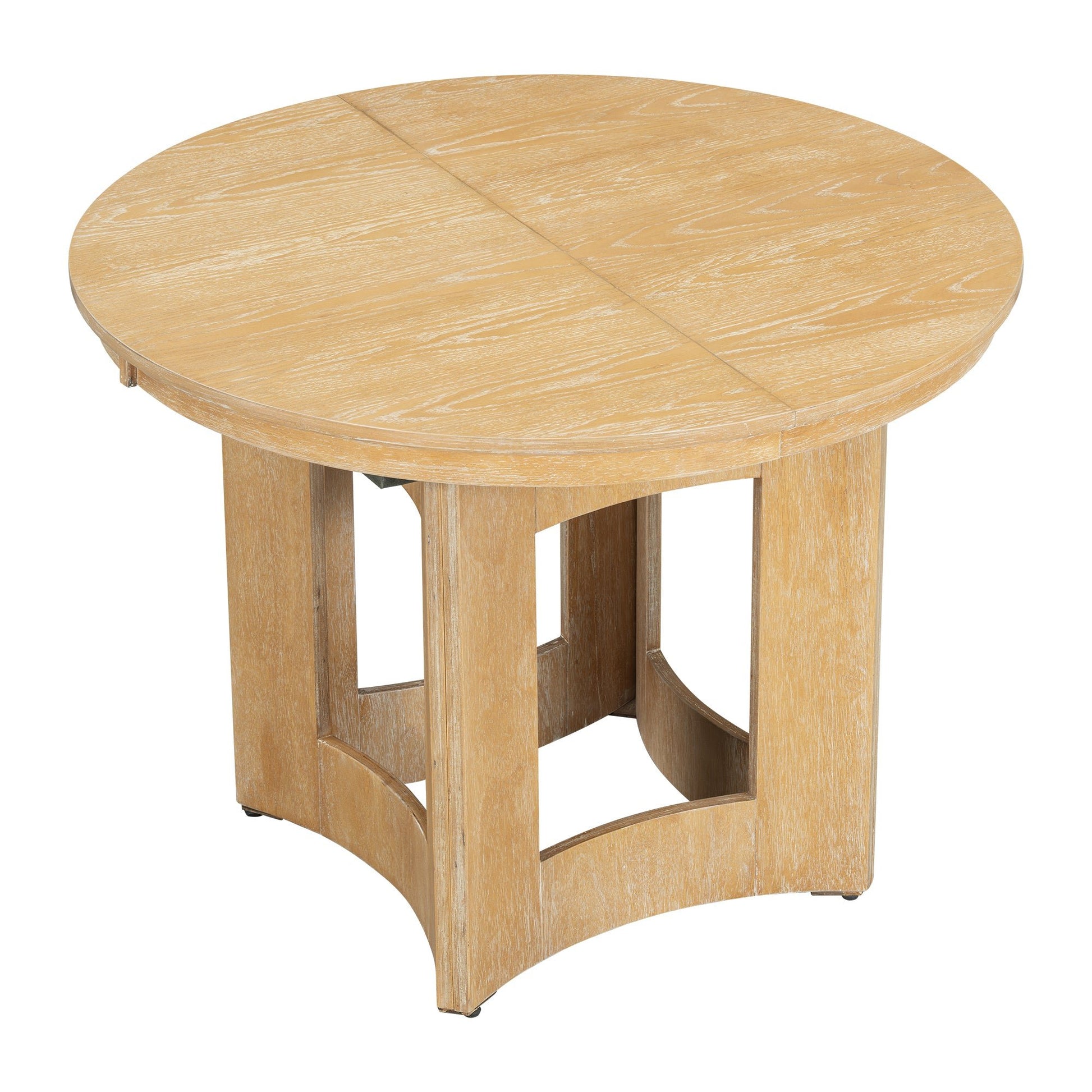 TOPMAX Farmhouse Extendable Round Dining Table Set for 4, 5 - Piece Kitchen Table Set with 4 Upholstered Chairs and 16inch Removable Leaf for Small Places, Natural+Beige - 1st Choice Furniture Direct