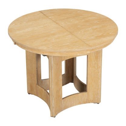 TOPMAX Farmhouse Extendable Round Dining Table Set for 4, 5 - Piece Kitchen Table Set with 4 Upholstered Chairs and 16inch Removable Leaf for Small Places, Natural+Beige - 1st Choice Furniture Direct