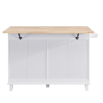 TOPMAX Farmhouse Kitchen Island Set with Drop Leaf and 2 Seatings,Dining Table Set with Storage Cabinet, Drawers and Towel Rack, White+Rustic Brown - 1st Choice Furniture Direct
