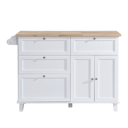 TOPMAX Farmhouse Kitchen Island Set with Drop Leaf and 2 Seatings,Dining Table Set with Storage Cabinet, Drawers and Towel Rack, White+Rustic Brown - 1st Choice Furniture Direct