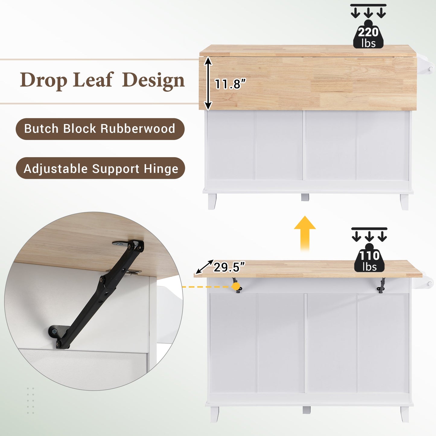 TOPMAX Farmhouse Kitchen Island Set with Drop Leaf and 2 Seatings,Dining Table Set with Storage Cabinet, Drawers and Towel Rack, White+Rustic Brown - 1st Choice Furniture Direct