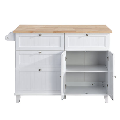 TOPMAX Farmhouse Kitchen Island Set with Drop Leaf and 2 Seatings,Dining Table Set with Storage Cabinet, Drawers and Towel Rack, White+Rustic Brown - 1st Choice Furniture Direct