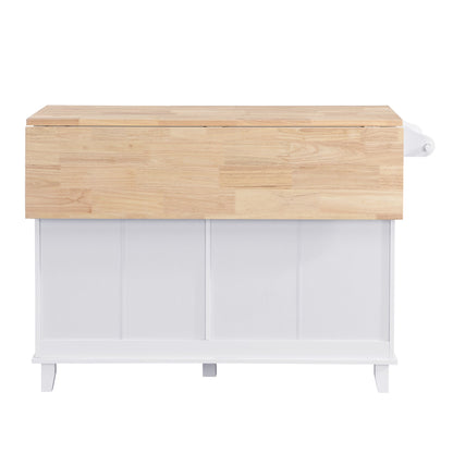 TOPMAX Farmhouse Kitchen Island Set with Drop Leaf and 2 Seatings,Dining Table Set with Storage Cabinet, Drawers and Towel Rack, White+Rustic Brown - 1st Choice Furniture Direct
