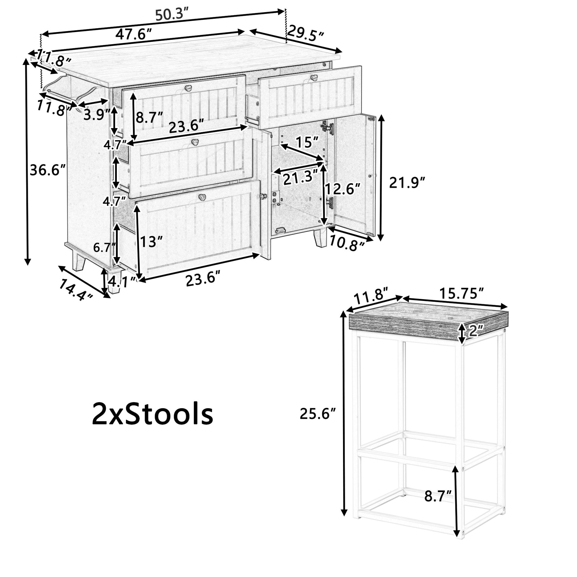 TOPMAX Farmhouse Kitchen Island Set with Drop Leaf and 2 Seatings,Dining Table Set with Storage Cabinet, Drawers and Towel Rack, White+Rustic Brown - 1st Choice Furniture Direct