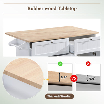 TOPMAX Farmhouse Kitchen Island Set with Drop Leaf and 2 Seatings,Dining Table Set with Storage Cabinet, Drawers and Towel Rack, White+Rustic Brown - 1st Choice Furniture Direct