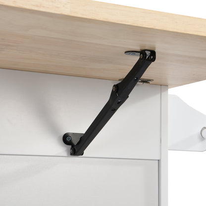 TOPMAX Farmhouse Kitchen Island Set with Drop Leaf and 2 Seatings,Dining Table Set with Storage Cabinet, Drawers and Towel Rack, White+Rustic Brown - 1st Choice Furniture Direct