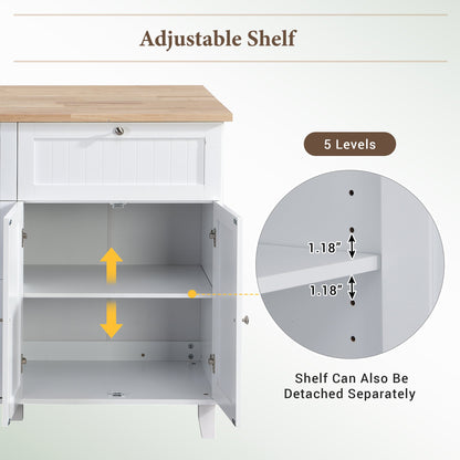 TOPMAX Farmhouse Kitchen Island Set with Drop Leaf and 2 Seatings,Dining Table Set with Storage Cabinet, Drawers and Towel Rack, White+Rustic Brown - 1st Choice Furniture Direct