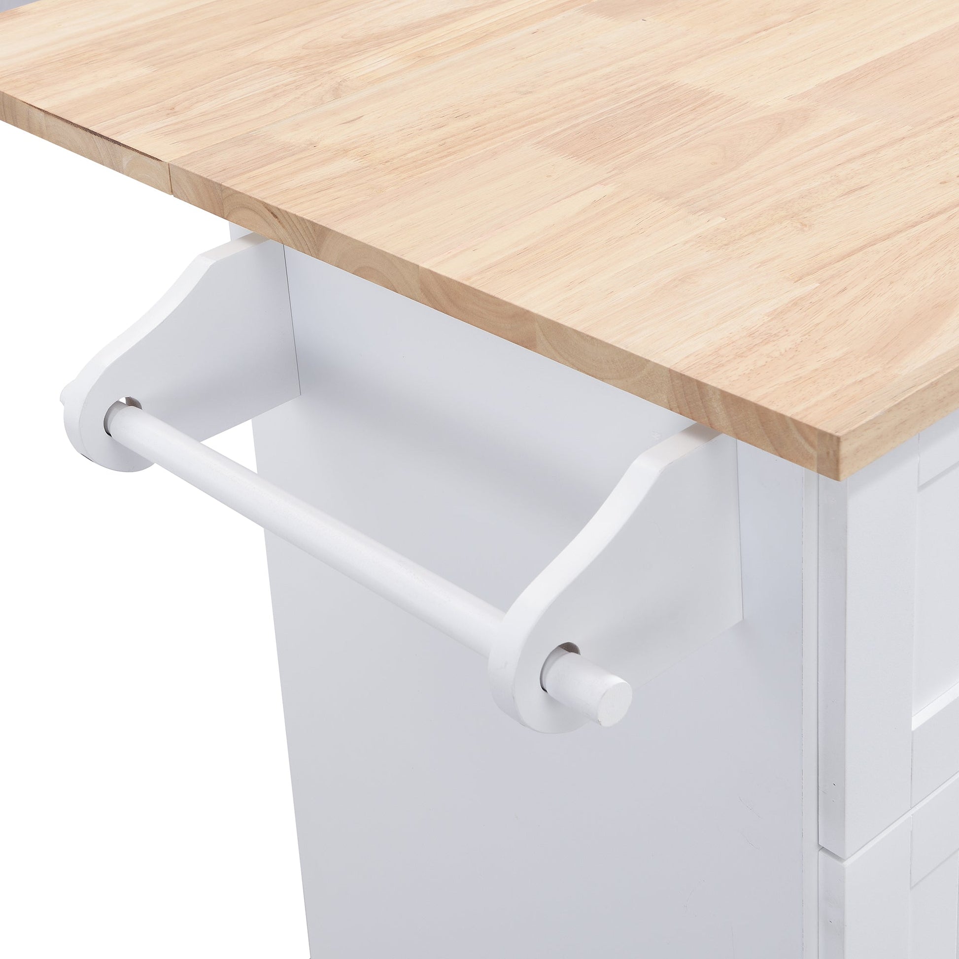 TOPMAX Farmhouse Kitchen Island Set with Drop Leaf and 2 Seatings,Dining Table Set with Storage Cabinet, Drawers and Towel Rack, White+Rustic Brown - 1st Choice Furniture Direct