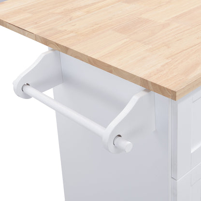 TOPMAX Farmhouse Kitchen Island Set with Drop Leaf and 2 Seatings,Dining Table Set with Storage Cabinet, Drawers and Towel Rack, White+Rustic Brown - 1st Choice Furniture Direct