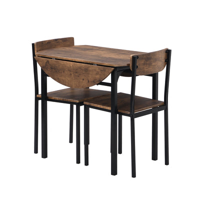 TOPMAX Modern 3-Piece Round Dining Table Set with Drop Leaf and 2 Chairs for Small Places,Black Frame+Rustic Brown Finish - 1st Choice Furniture Direct