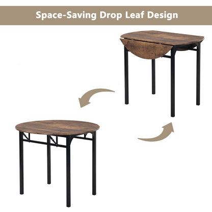 TOPMAX Modern 3-Piece Round Dining Table Set with Drop Leaf and 2 Chairs for Small Places,Black Frame+Rustic Brown Finish - 1st Choice Furniture Direct