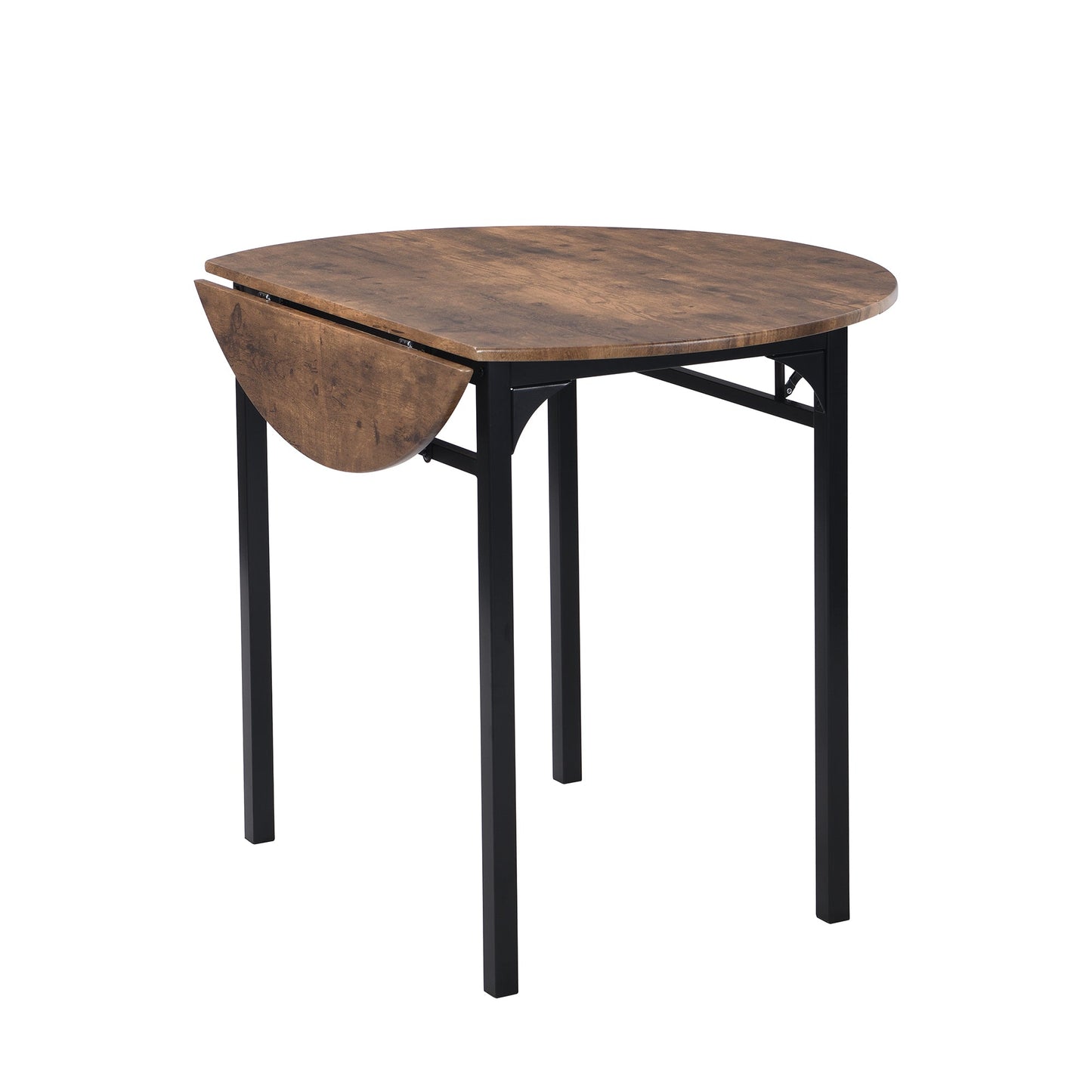 TOPMAX Modern 3-Piece Round Dining Table Set with Drop Leaf and 2 Chairs for Small Places,Black Frame+Rustic Brown Finish - 1st Choice Furniture Direct