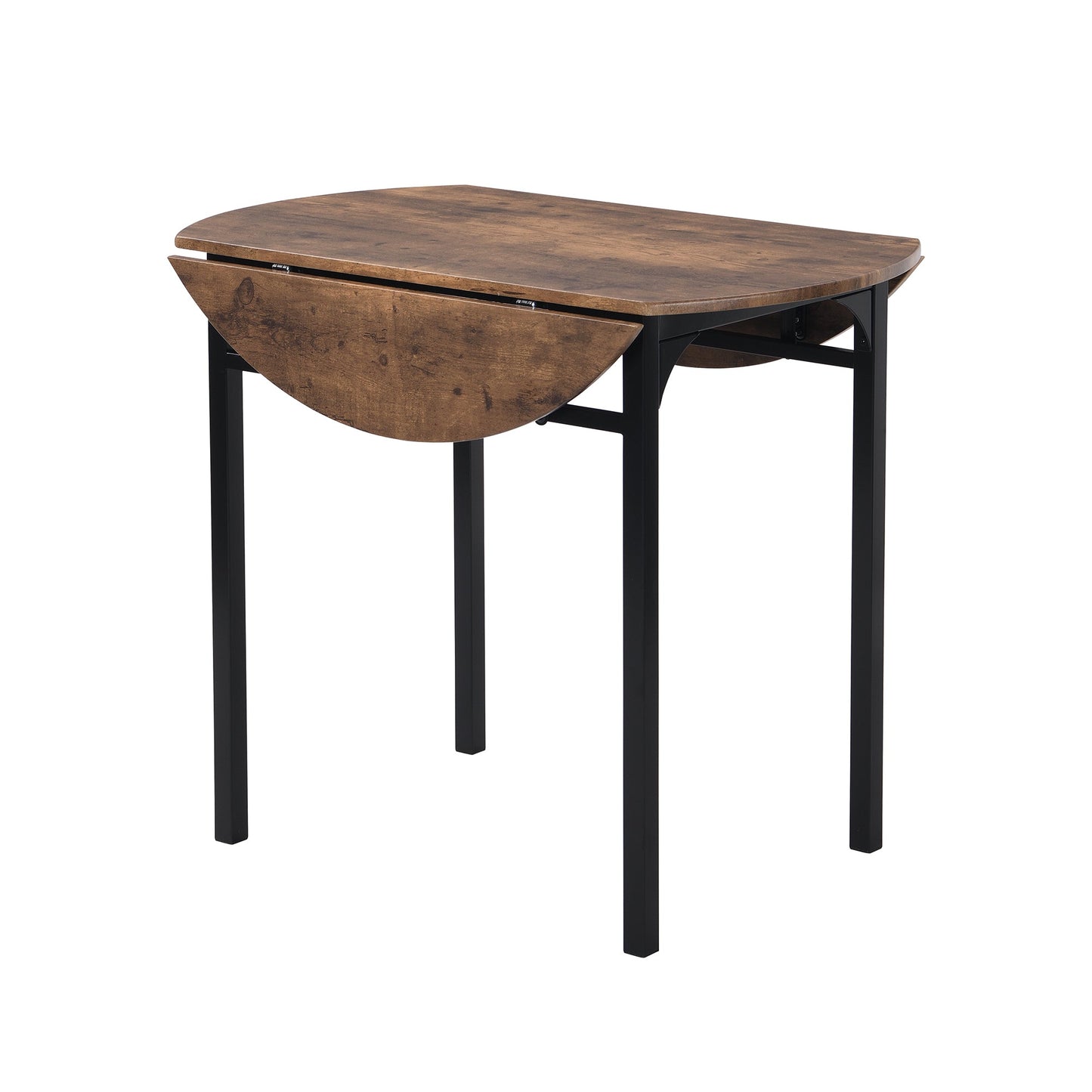 TOPMAX Modern 3-Piece Round Dining Table Set with Drop Leaf and 2 Chairs for Small Places,Black Frame+Rustic Brown Finish - 1st Choice Furniture Direct