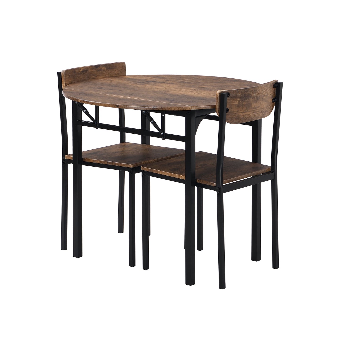 TOPMAX Modern 3-Piece Round Dining Table Set with Drop Leaf and 2 Chairs for Small Places,Black Frame+Rustic Brown Finish - 1st Choice Furniture Direct