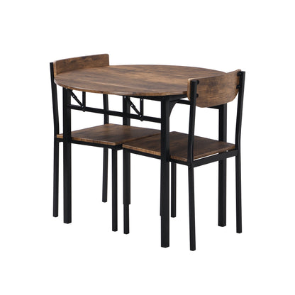 TOPMAX Modern 3-Piece Round Dining Table Set with Drop Leaf and 2 Chairs for Small Places,Black Frame+Rustic Brown Finish - 1st Choice Furniture Direct