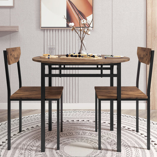 TOPMAX Modern 3 - Piece Round Dining Table Set with Drop Leaf and 2 Chairs for Small Places,Black Frame+Rustic Brown Finish - 1st Choice Furniture Direct