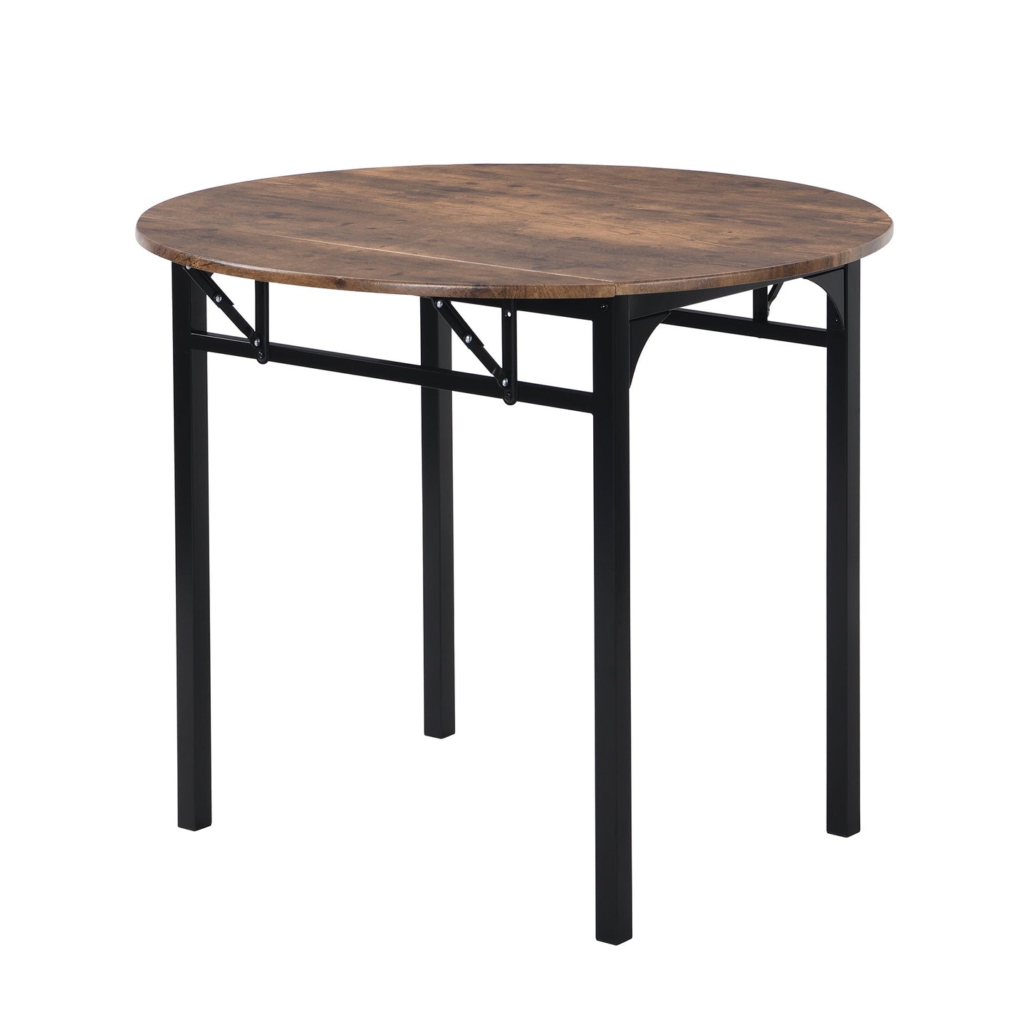 TOPMAX Modern 3-Piece Round Dining Table Set with Drop Leaf and 2 Chairs for Small Places,Black Frame+Rustic Brown Finish - 1st Choice Furniture Direct