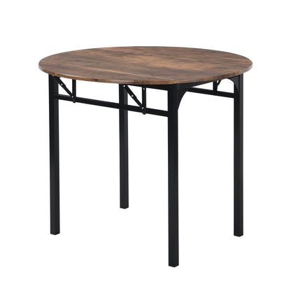 TOPMAX Modern 3-Piece Round Dining Table Set with Drop Leaf and 2 Chairs for Small Places,Black Frame+Rustic Brown Finish - 1st Choice Furniture Direct