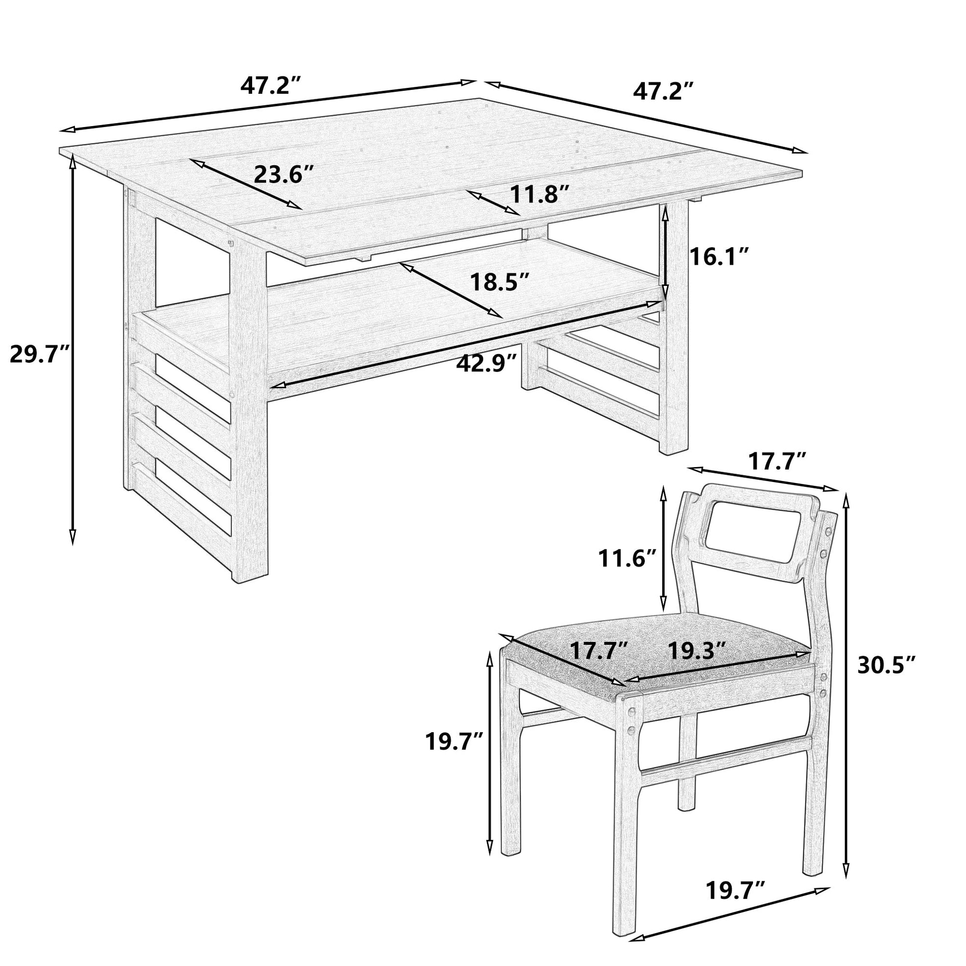 TOPMAX Modern 5 - Piece 47.2'' Extendable Wood Square Dining Table Set with Two 11.8 - inch Drop Leaves, Compact Storage Shelf Kitchen Table Set with Upholstered Chairs for 4, Natural - 1st Choice Furniture Direct