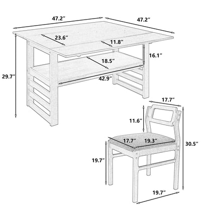 TOPMAX Modern 5 - Piece 47.2'' Extendable Wood Square Dining Table Set with Two 11.8 - inch Drop Leaves, Compact Storage Shelf Kitchen Table Set with Upholstered Chairs for 4, Natural - 1st Choice Furniture Direct