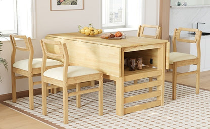 TOPMAX Modern 5 - Piece 47.2'' Extendable Wood Square Dining Table Set with Two 11.8 - inch Drop Leaves, Compact Storage Shelf Kitchen Table Set with Upholstered Chairs for 4, Natural - 1st Choice Furniture Direct