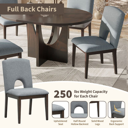 TOPMAX Modern 5-Piece Extendable Round Dining Table Set with Removable Leaf, Espresso+Gray, Solid Wood - 1st Choice Furniture Direct