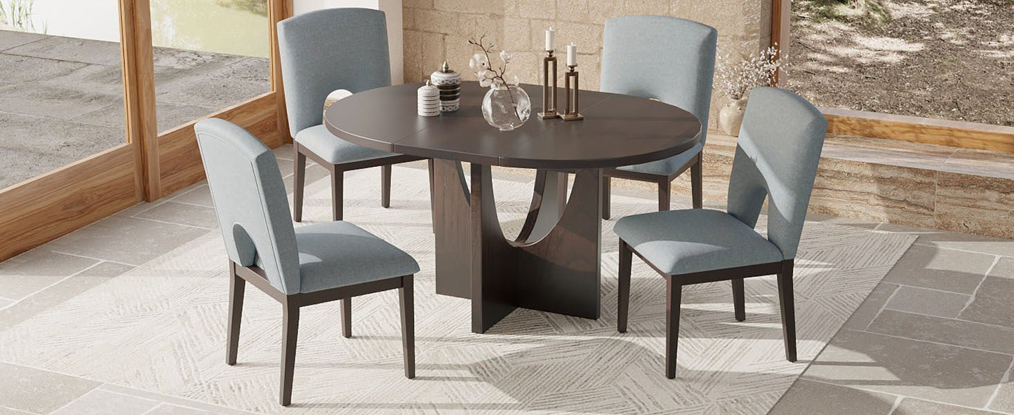TOPMAX Modern 5-Piece Extendable Round Dining Table Set with Removable Leaf, Espresso+Gray, Solid Wood - 1st Choice Furniture Direct