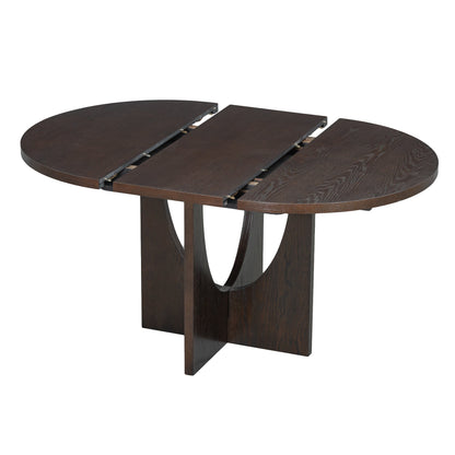 TOPMAX Modern 5-Piece Extendable Round Dining Table Set with Removable Leaf, Espresso+Gray, Solid Wood - 1st Choice Furniture Direct
