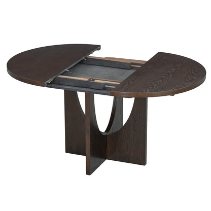 TOPMAX Modern 5-Piece Extendable Round Dining Table Set with Removable Leaf, Espresso+Gray, Solid Wood - 1st Choice Furniture Direct