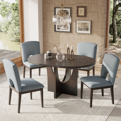 TOPMAX Modern 5-Piece Extendable Round Dining Table Set with Removable Leaf, Espresso+Gray, Solid Wood - 1st Choice Furniture Direct