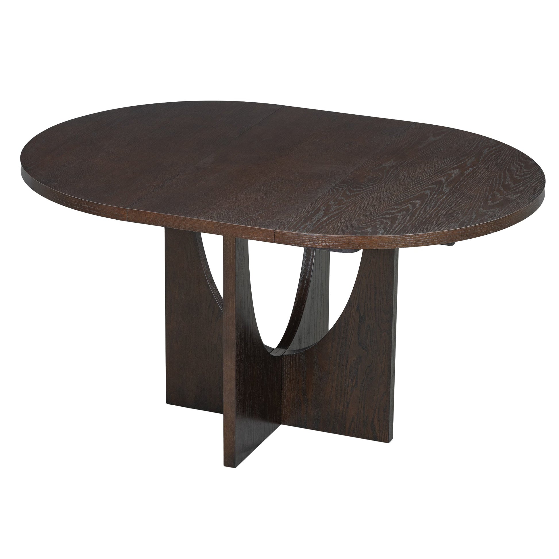 TOPMAX Modern 5-Piece Extendable Round Dining Table Set with Removable Leaf, Espresso+Gray, Solid Wood - 1st Choice Furniture Direct