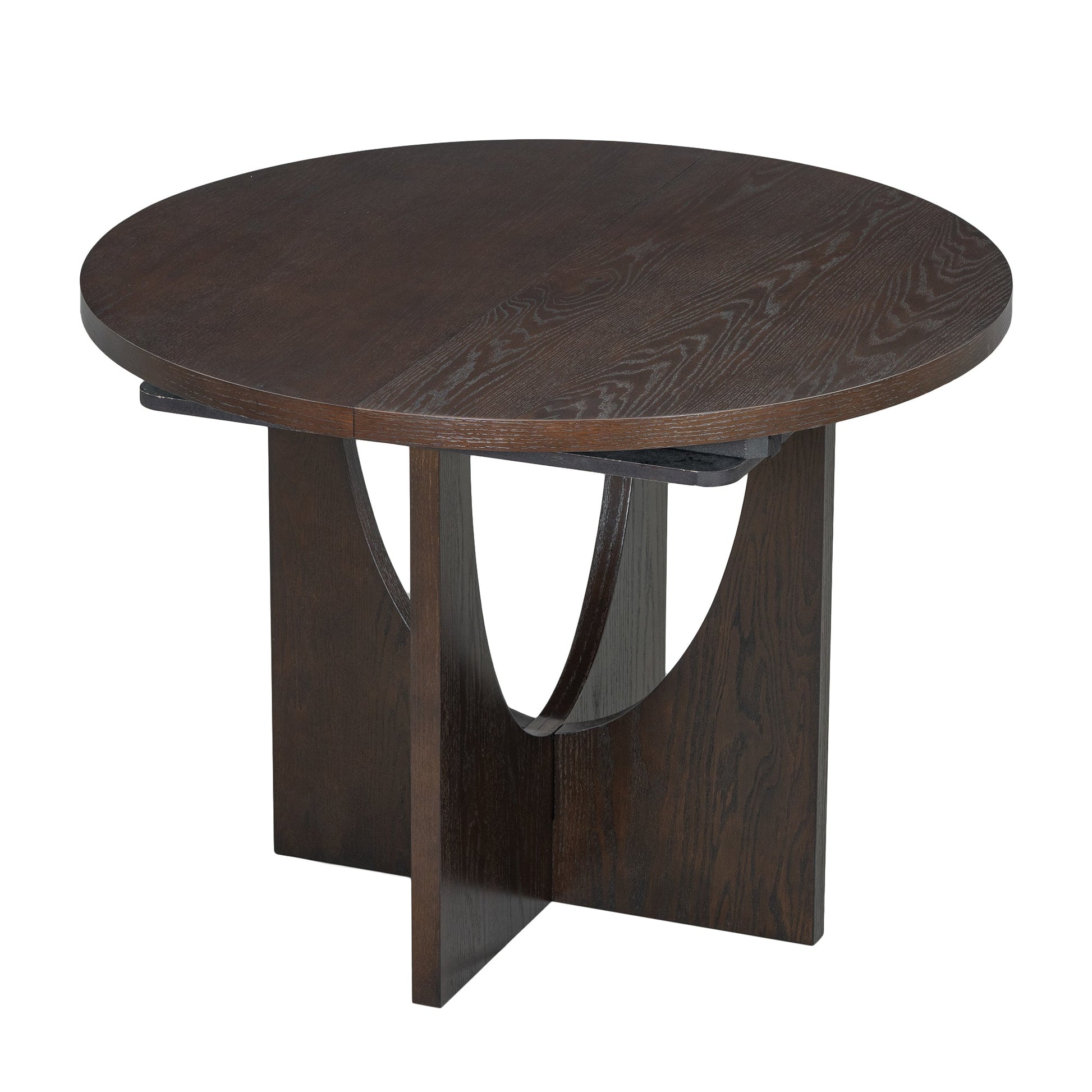 TOPMAX Modern 5-Piece Extendable Round Dining Table Set with Removable Leaf, Espresso+Gray, Solid Wood - 1st Choice Furniture Direct