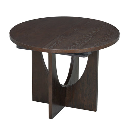 TOPMAX Modern 5-Piece Extendable Round Dining Table Set with Removable Leaf, Espresso+Gray, Solid Wood - 1st Choice Furniture Direct