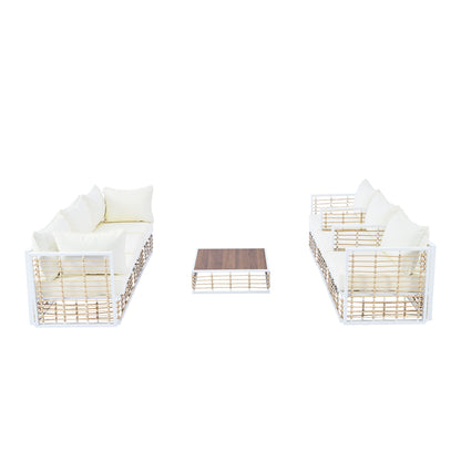 TOPMAX Modern Minimalist 7 - Piece Metal Patio Sectional Sofa Set, All - Weather Garden Conversational Furniture Set with Thick Cushions and Coffee Table for Indoor Outdoor, White - 1st Choice Furniture Direct