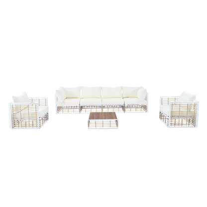 TOPMAX Modern Minimalist 7 - Piece Metal Patio Sectional Sofa Set, All - Weather Garden Conversational Furniture Set with Thick Cushions and Coffee Table for Indoor Outdoor, White - 1st Choice Furniture Direct