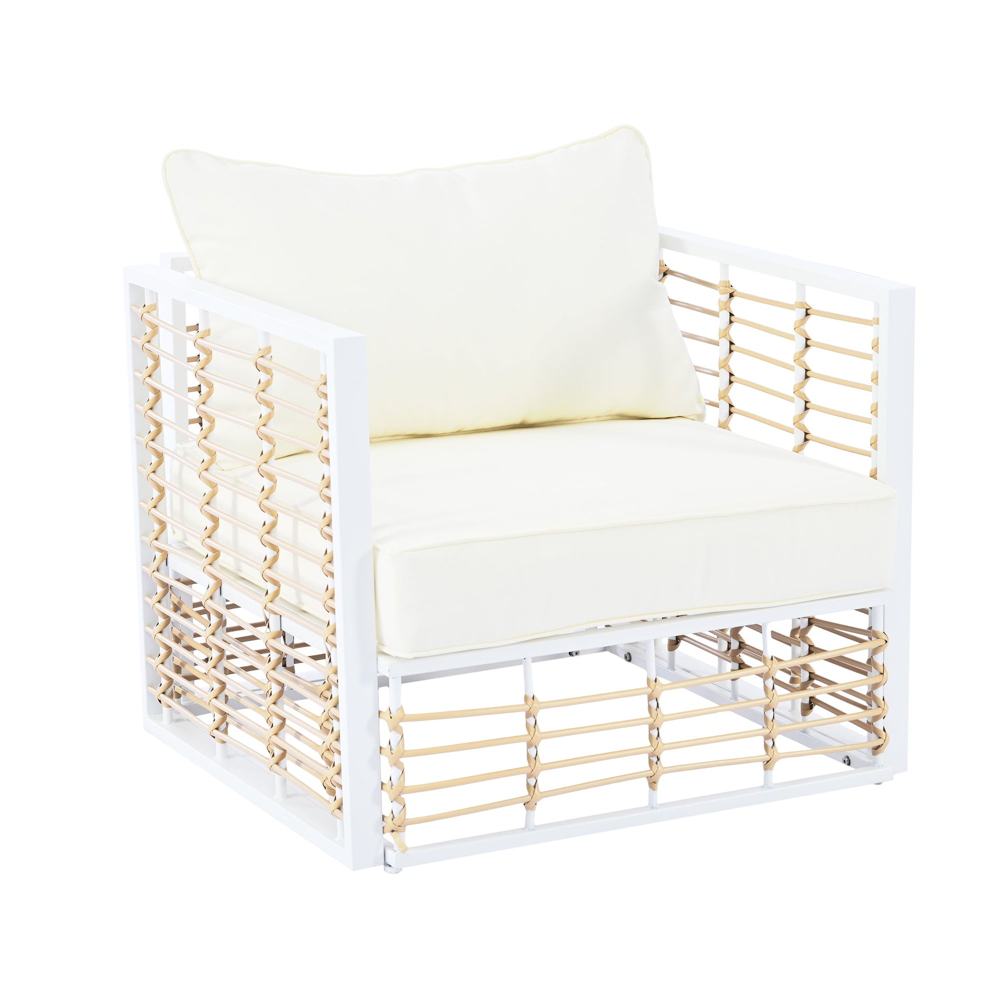 TOPMAX Modern Minimalist 7 - Piece Metal Patio Sectional Sofa Set, All - Weather Garden Conversational Furniture Set with Thick Cushions and Coffee Table for Indoor Outdoor, White - 1st Choice Furniture Direct