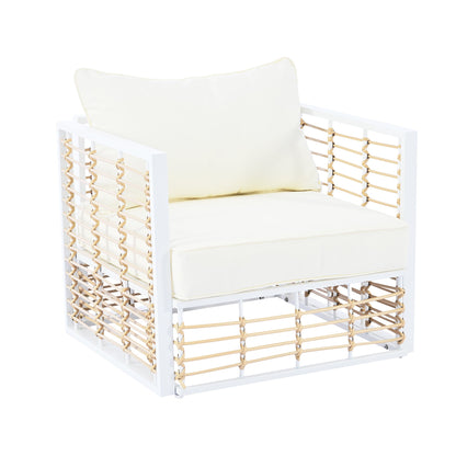 TOPMAX Modern Minimalist 7 - Piece Metal Patio Sectional Sofa Set, All - Weather Garden Conversational Furniture Set with Thick Cushions and Coffee Table for Indoor Outdoor, White - 1st Choice Furniture Direct