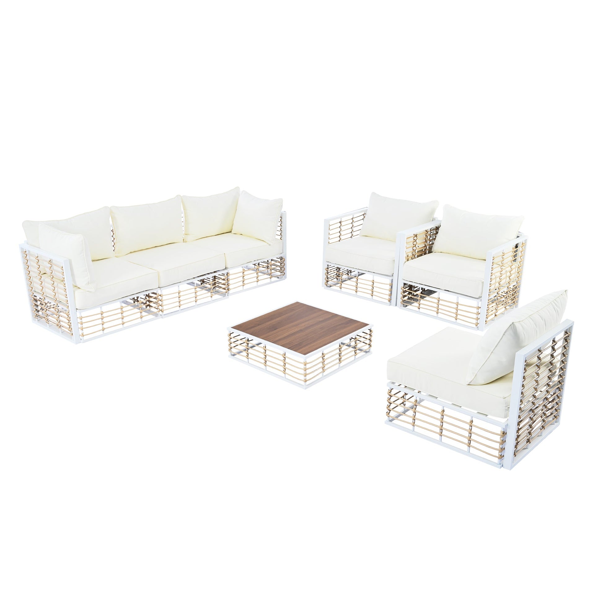 TOPMAX Modern Minimalist 7 - Piece Metal Patio Sectional Sofa Set, All - Weather Garden Conversational Furniture Set with Thick Cushions and Coffee Table for Indoor Outdoor, White - 1st Choice Furniture Direct