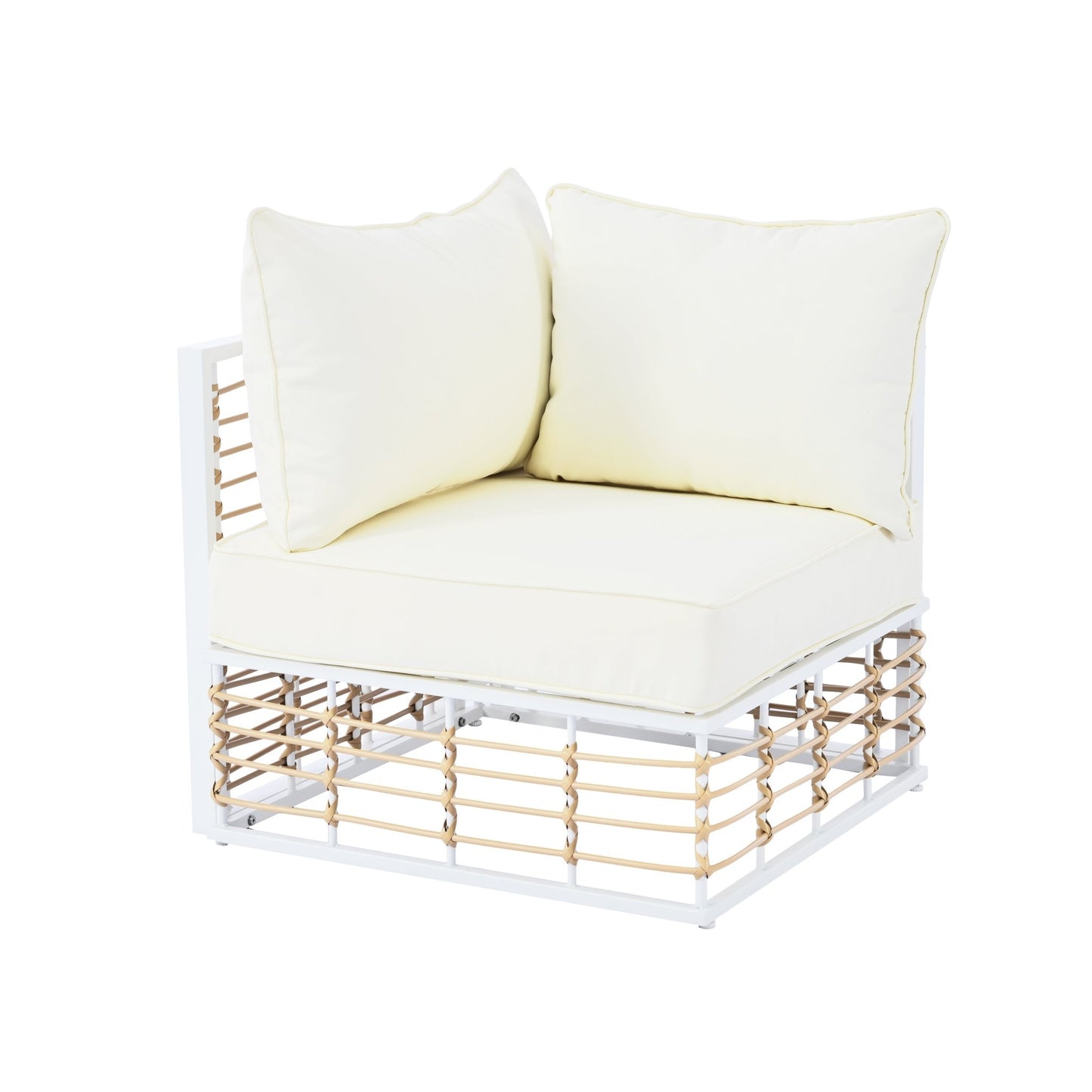 TOPMAX Modern Minimalist 7 - Piece Metal Patio Sectional Sofa Set, All - Weather Garden Conversational Furniture Set with Thick Cushions and Coffee Table for Indoor Outdoor, White - 1st Choice Furniture Direct