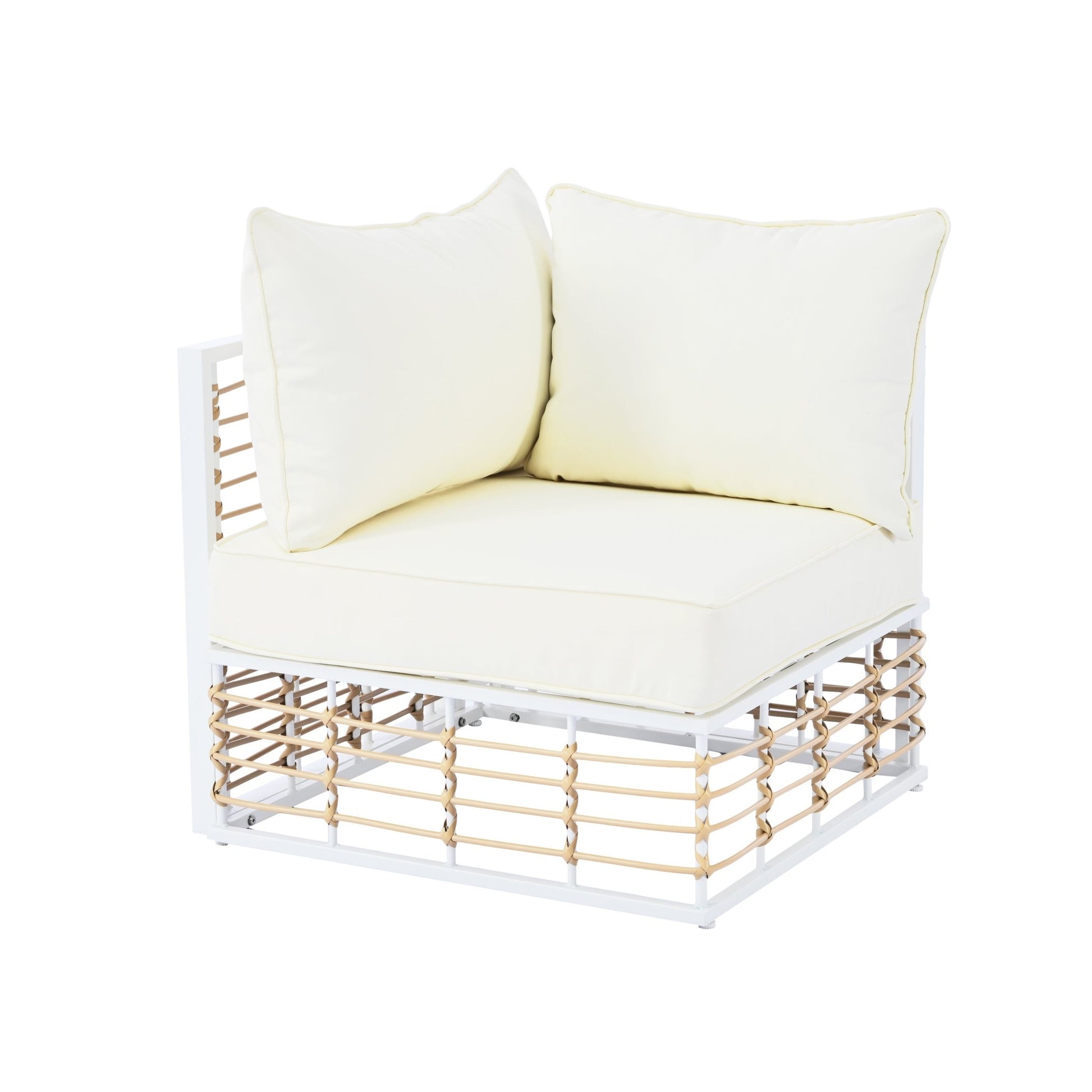 TOPMAX Modern Minimalist 7 - Piece Metal Patio Sectional Sofa Set, All - Weather Garden Conversational Furniture Set with Thick Cushions and Coffee Table for Indoor Outdoor, White - 1st Choice Furniture Direct